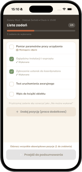 Aplikacja mobilna pracownika z listą zadań w trakcie realizacji